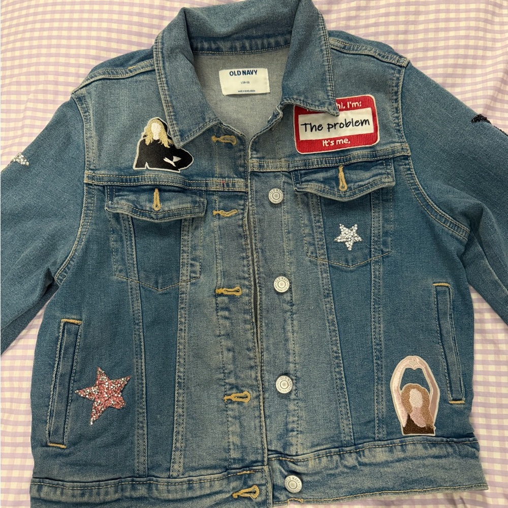 Old Navy Kids Denim Jacket with Taylor Swift Pop Star Patches